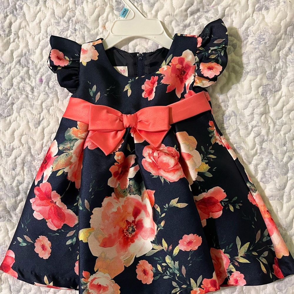 Bonnie Baby Navy and Coral Floral Dress